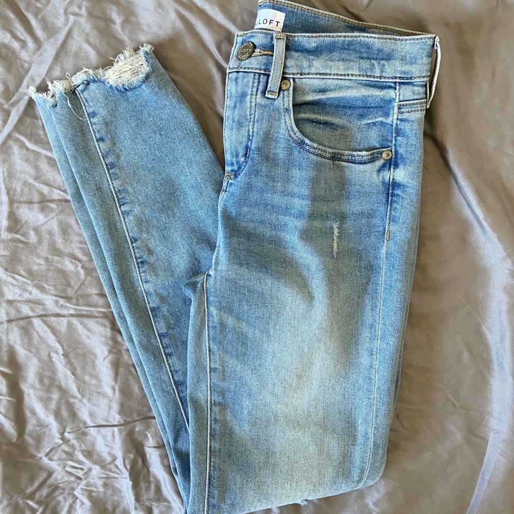 Lightly Distressed Raw Hem Loft Jeans